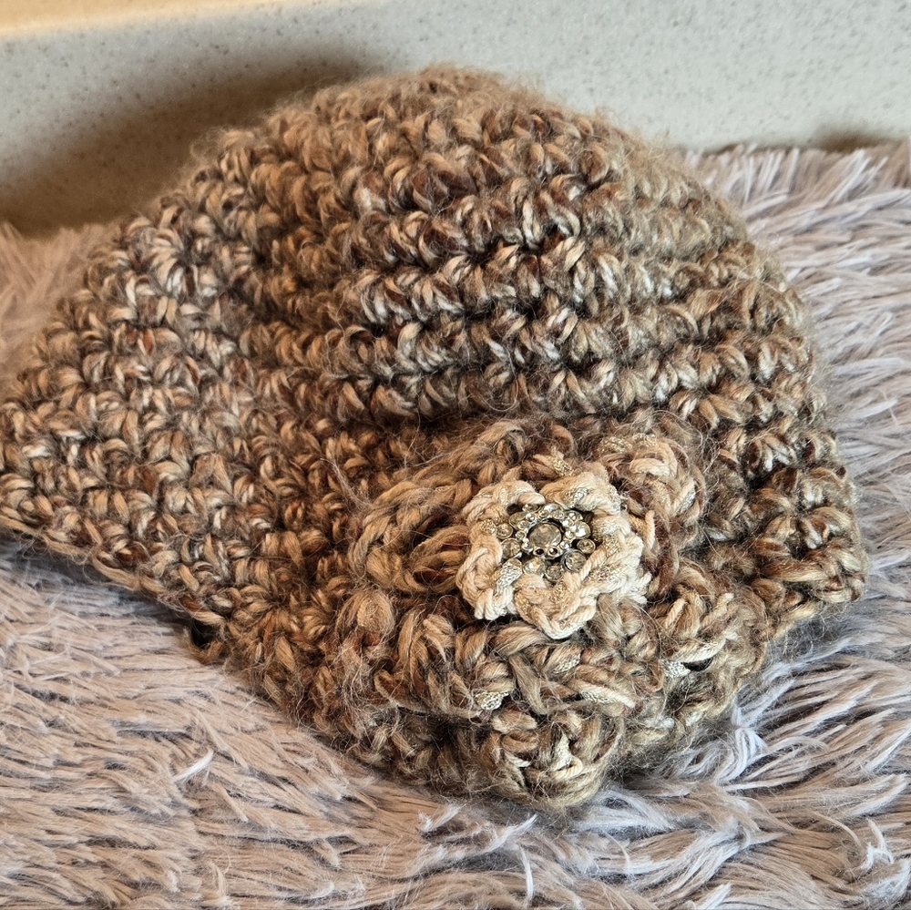 Winter Hat with Flower and Gems
